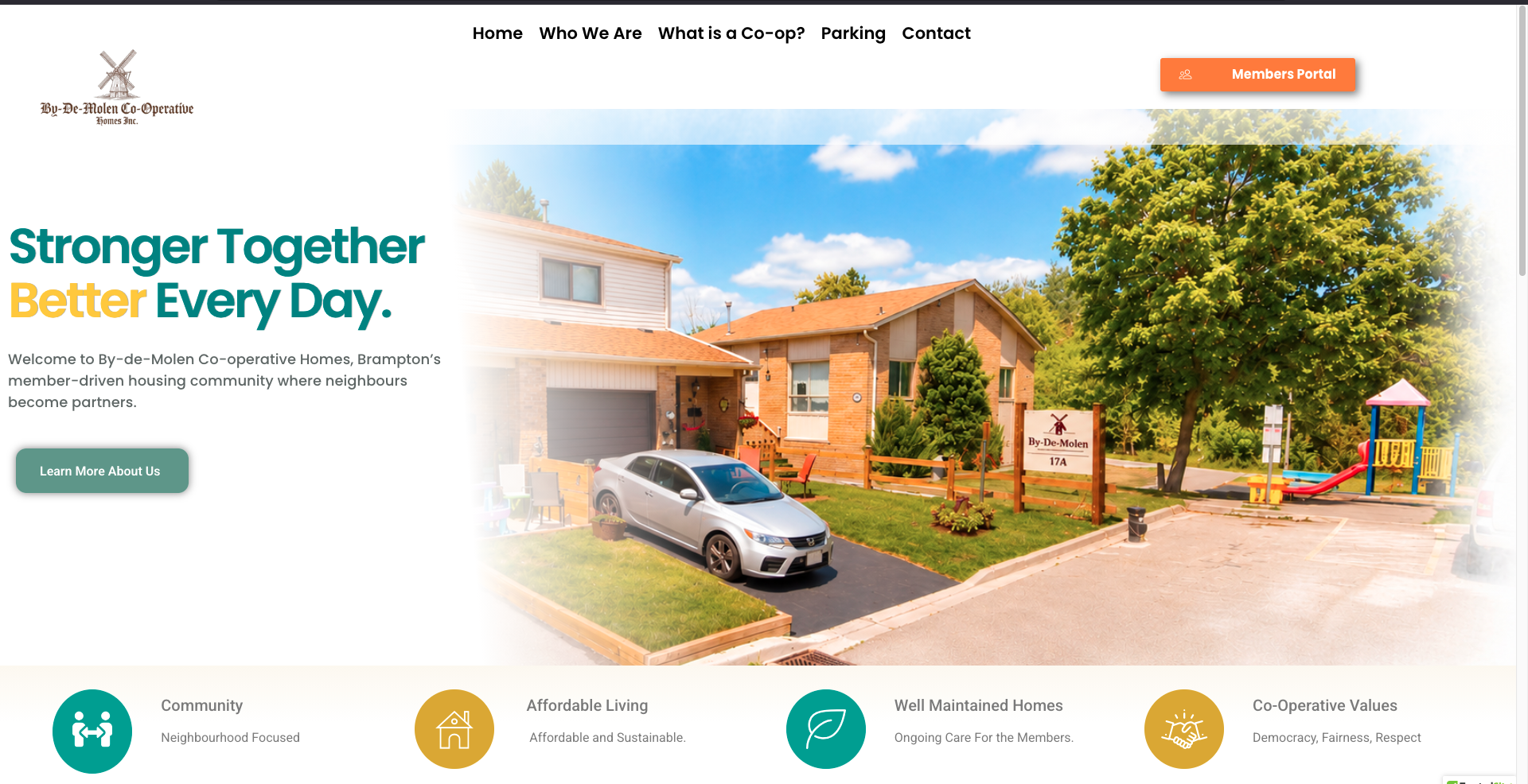 By-De-Molen Co-operative Homes website homepage, built by Redefine Logic Media
