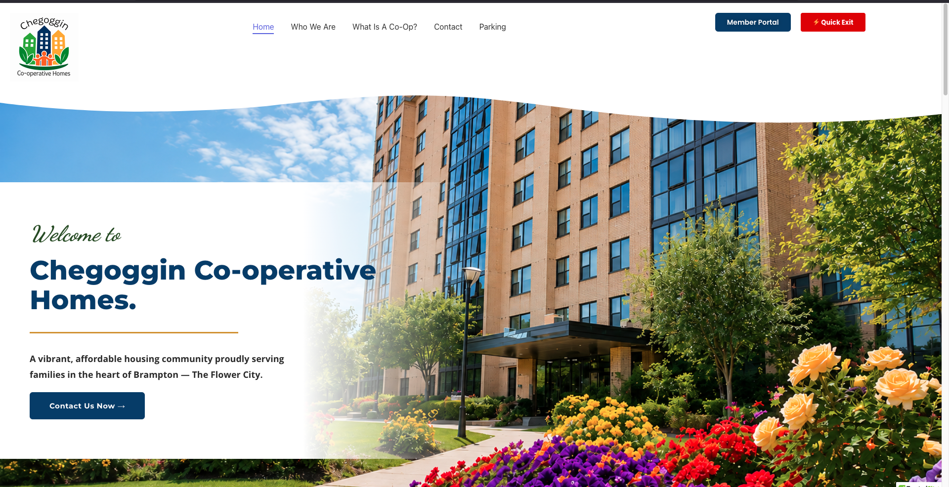 Chegoggin Co-operative Homes website homepage, built by Redefine Logic Media