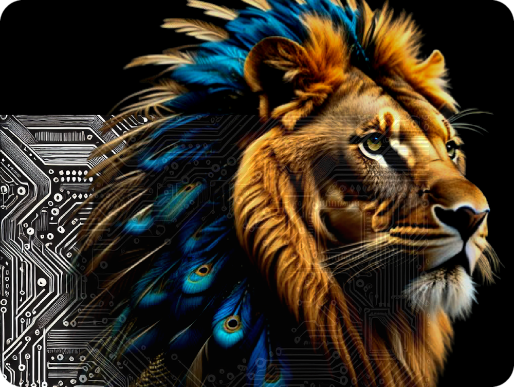 Redefine Logic's circuit-board lion mascot, the Future Forward totem